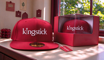 Kingstick Flat Brim Snapback Hat, Red Embroidered Baseball Cap, Classic Solid Color Flat Bill Cap for Men Women Daily Wear, Gift Box Included