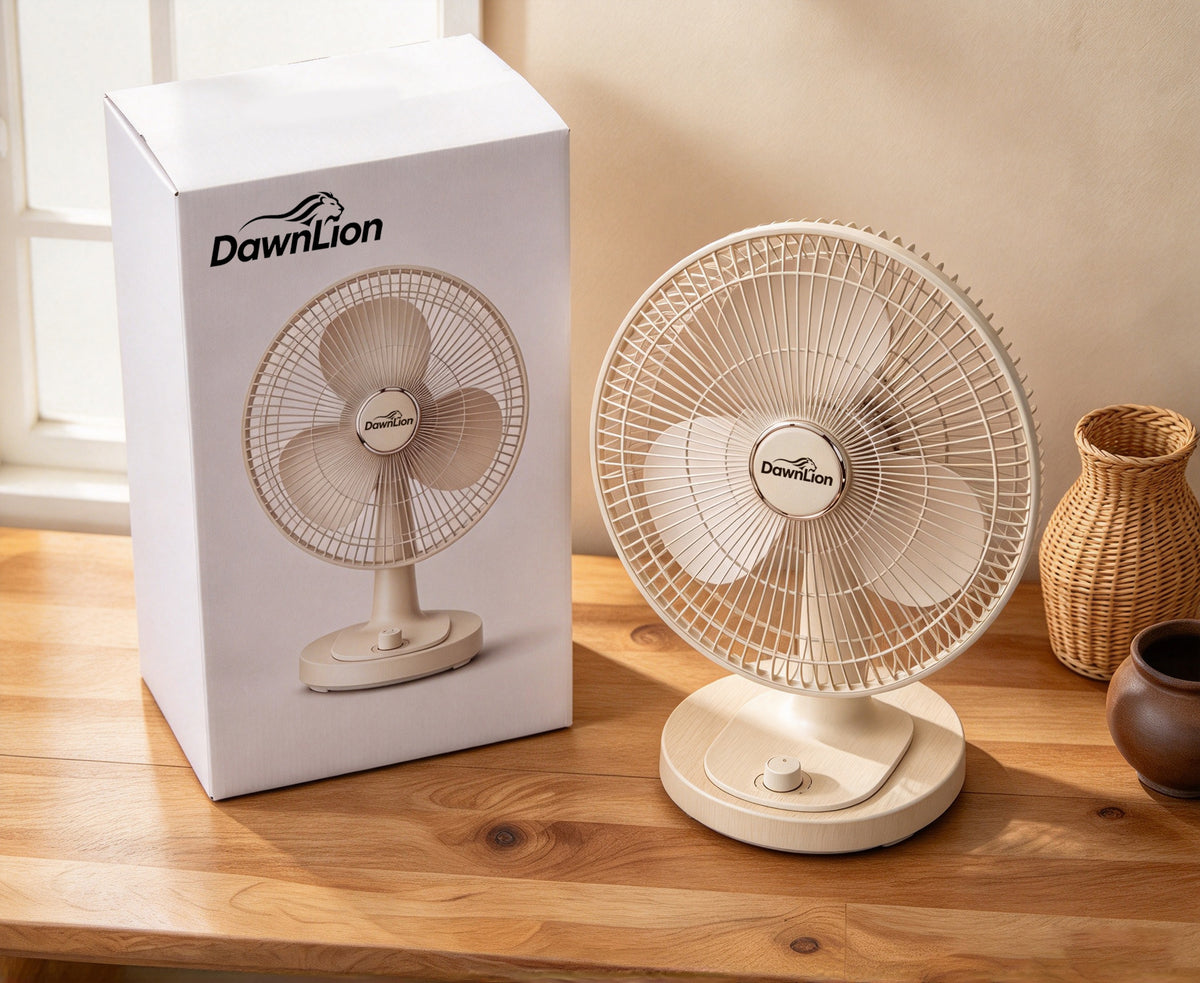 DawnLion Table Fan, 3 Speed Adjustable Quiet Desk Fan, 90° Oscillating Small Electric Fan for Bedroom Home Office Desktop, Cream Color Personal Cooling Fan