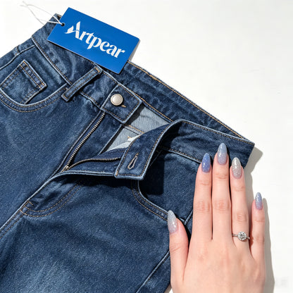Artpear Women's High Waist Wide Leg Jeans, Classic Dark Blue Denim Pants, Casual Loose Straight Denim Trousers for Daily Work Dating