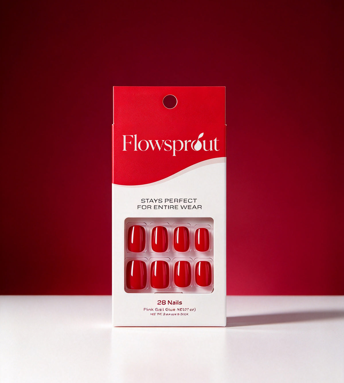 Flowsprout 28Pcs Red False Nails, Short Square Press On Nails, Glossy Solid Color Fake Nails, Reusable Stick On Nails for Women Daily Party Wear