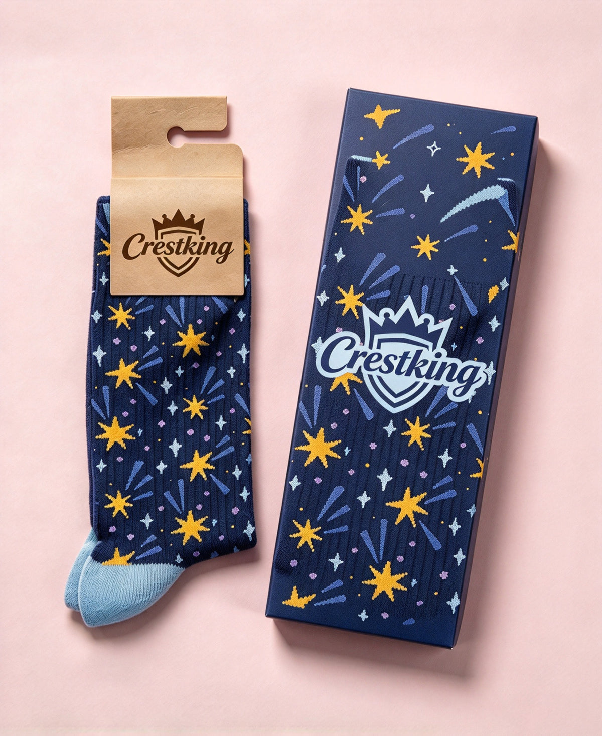 Crestking Star Pattern Crew Socks, Soft Breathable Novelty Mid Calf Socks for Men Women, Cute Starry Sky Dress Socks with Gift Box