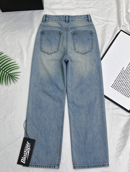 Blastiger Women's High Waist Wide Leg Jeans, Light Wash Loose Straight Denim Pants, Casual Baggy Trousers with Pockets