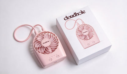 cloudhole Portable Mini Handheld Fan, USB Rechargeable Small Personal Fan with Lanyard, 3 Speed Adjustable Cute Pink Pocket Fan for Travel, Outdoor, Office