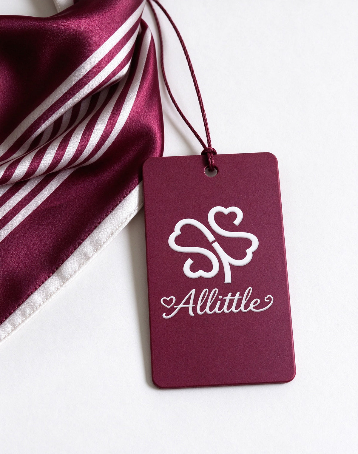 Allittle Satin Neck Scarf for Women, Burgundy White Striped Decorative Bandana, Retro Square Neckerchief for Outfit Accessory