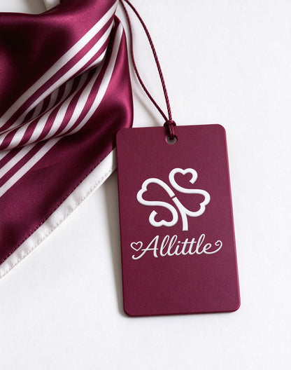 Allittle Satin Neck Scarf for Women, Burgundy White Striped Decorative Bandana, Retro Square Neckerchief for Outfit Accessory