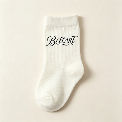BELLART Vintage Letter Ribbed Crew Socks for Women, Soft Breathable White Mid Calf Socks, Casual Fashion Daily Athletic Socks