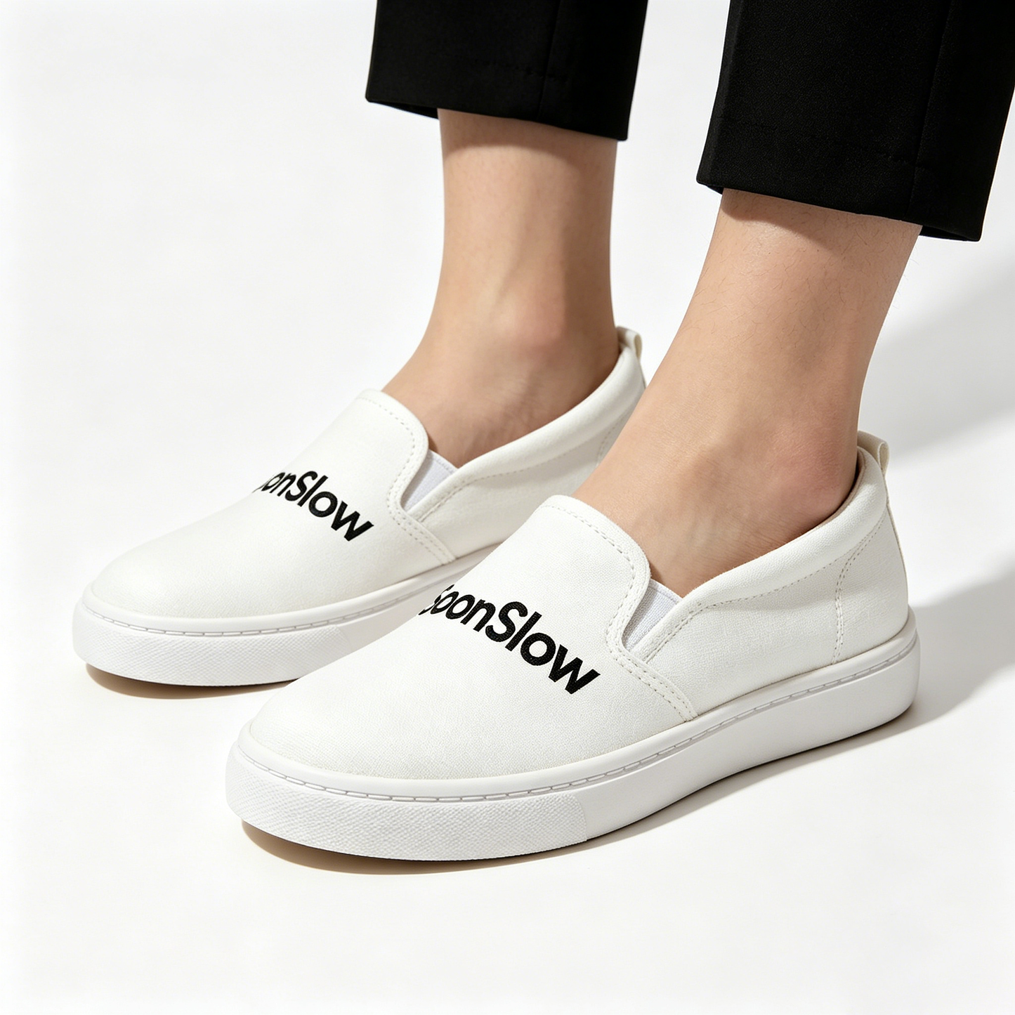 SoonSlow Slip-On Canvas Shoes, Casual Comfortable Low-Top Sneakers for Men and Women, Breathable Non-Slip White Loafers