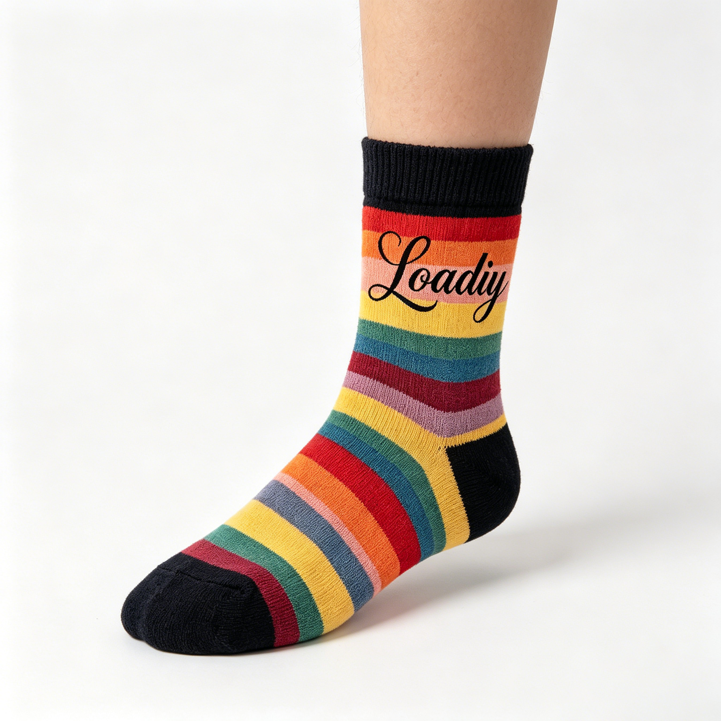 【Loadiy Rainbow Striped Crew Socks】—— Vibrant Style & All-Day Comfort