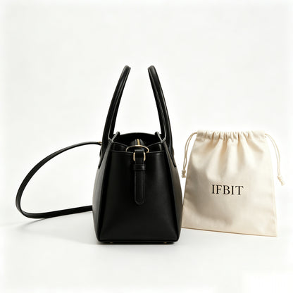 IFBIT Women’s Classic Top Handle Tote Handbag, Convertible Crossbody Shoulder Purse, Anti-Smudging Solid Black Structured Handbag, Versatile Daily Work & Dating Ladies Handbag with Dust Bag