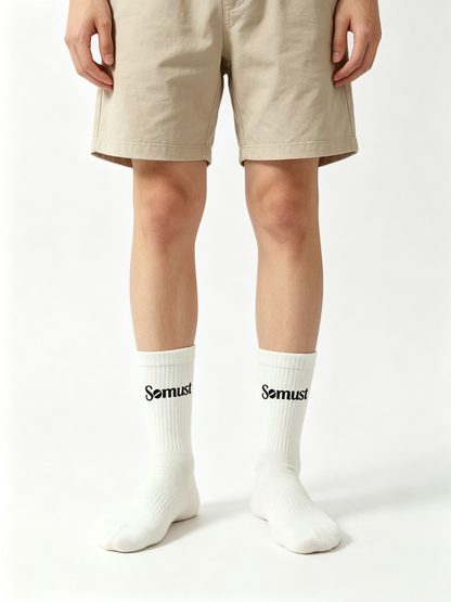 Somust Unisex Cotton Ribbed Mid-Calf Crew Socks, Breathable Casual Athletic Daily Socks, White Fashion Graphic Socks 5 Pairs Pack