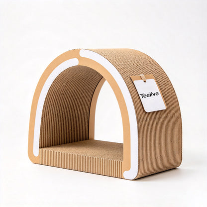Teelive Cat Scratching Pad, Arch Shape Corrugated Cardboard Cat Scratcher House, Durable Cat Scratching Shelter Bed for Indoor Cats