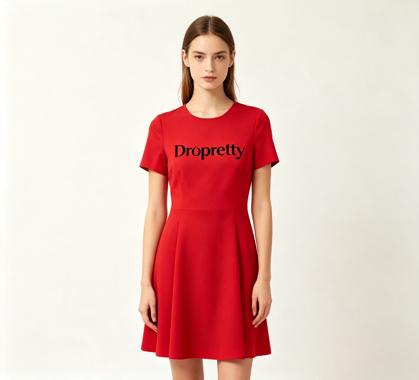 Dropretty Women’s Short Sleeve Round Neck A-Line Mini Dress, Elegant Solid Red Flared Skater Dress, Slim Fit Casual Party Work Dress, Soft Stretchy Above Knee Swing Dress for Daily Wedding Guest