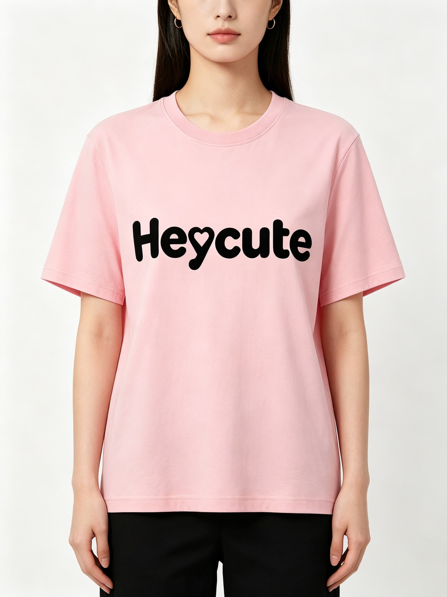 Heycute Women’s Crew Neck Short Sleeve T-Shirt, Soft Premium Cotton Loose Fit Basic Tee, Cute Heart Detail Casual Breathable Daily Top for Street Outfit