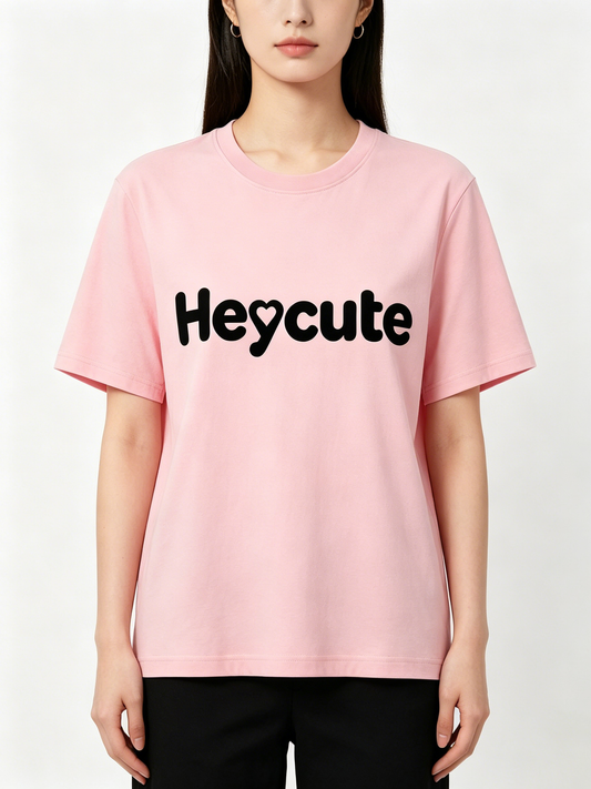 Heycute Women’s Crew Neck Short Sleeve T-Shirt, Soft Premium Cotton Loose Fit Basic Tee, Cute Heart Detail Casual Breathable Daily Top for Street Outfit