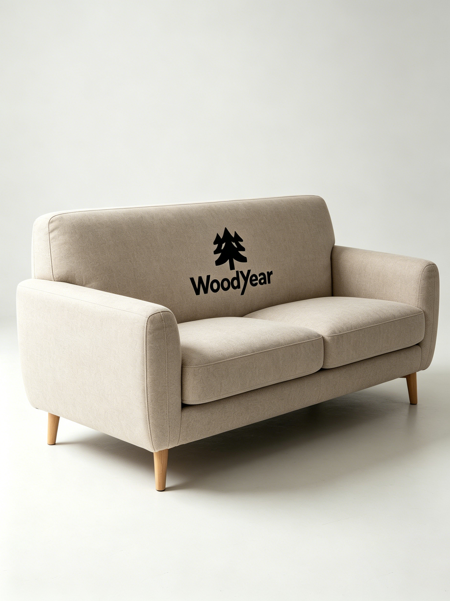 Woodyear Mid-Century Modern Loveseat Sofa, 2-Seater Linen Upholstered Couch, Compact Small Sofa with Solid Wood Legs for Living Room Apartment