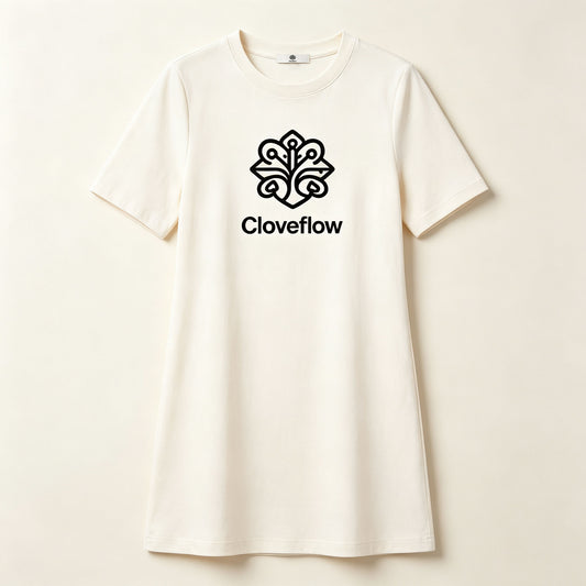 Cloveflow Casual Cotton Blend Tunic Dress, Short Sleeve Crewneck Loose Dress, Fashion Minimalist Summer Mini Dresses for Women