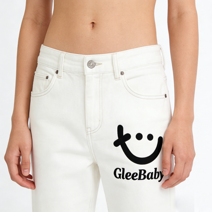 【GleeBaby Smiley Logo Straight-Leg Jeans】—— Casual & Playful Wardrobe Staple