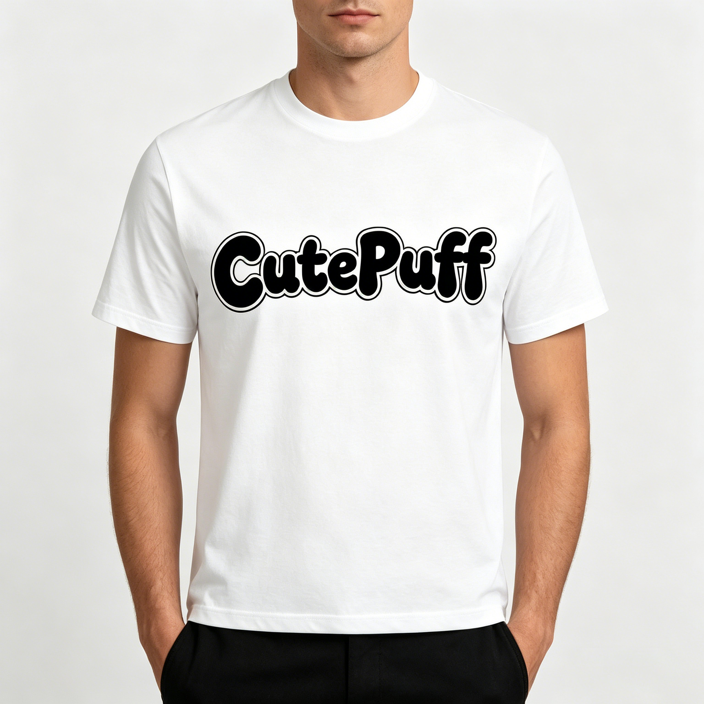【CutePuff Logo Print Cotton T-Shirt】—— Minimalist Style & All-Day Comfort