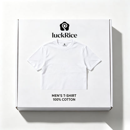 luckRice Crew Neck Short-Sleeve T-Shirt, 100% Cotton Classic White Basic Tee for Men Daily Wear