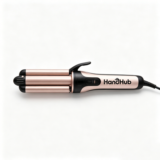 HandHub 3 Barrel Hair Waver Curling Iron, Fast Heating Ceramic Triple Barrel Hair Crimper Wand, Adjustable Temperature Beach Waves Curler for Long Short Hair, Dual Voltage Portable Hair Styling Tool