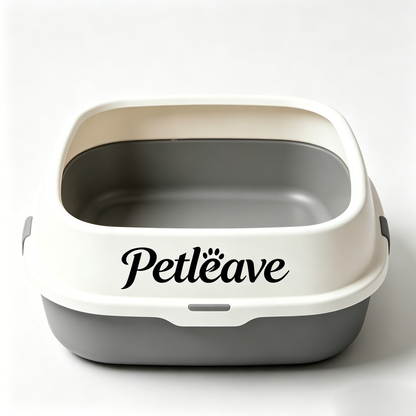 Petleave Open Top Cat Litter Box with High Sides, Spacious & Anti-Splatter Kitty Litter Pan, Easy to Clean, Gray & White