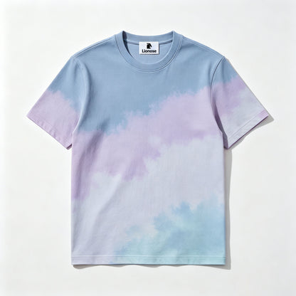 Lionose Tie Dye Short Sleeve T-Shirt, Soft Crew Neck Casual Tee, Pastel Cloud Print Loose Fit Summer Top for Men Women Daily Wear