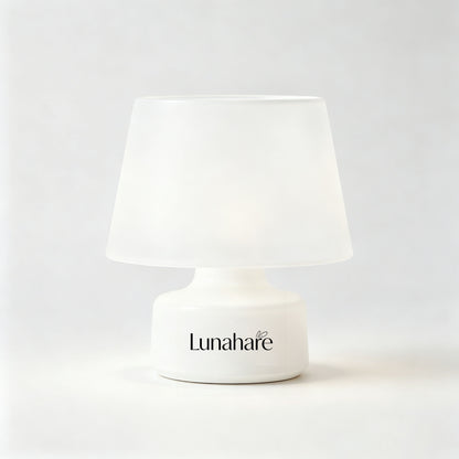 Lunahare Minimalist Small Table Lamp, Soft Glow Dimmable Bedside Night Light, Portable Warm White Mini Desk Lamp, Cozy Ambient Lamp for Bedroom Nursery Living Room Decor