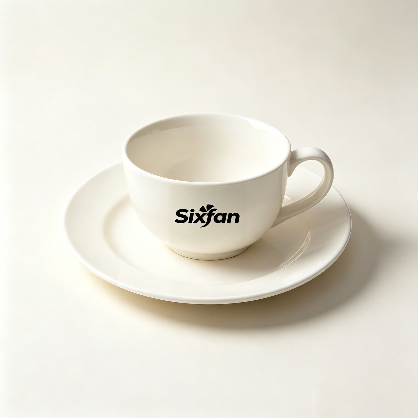 Sixfan Cream White Ceramic Coffee Cup and Saucer Set, Minimalist Round Coffee Mug for Breakfast Latte Cappuccino Home Office Decor Gift