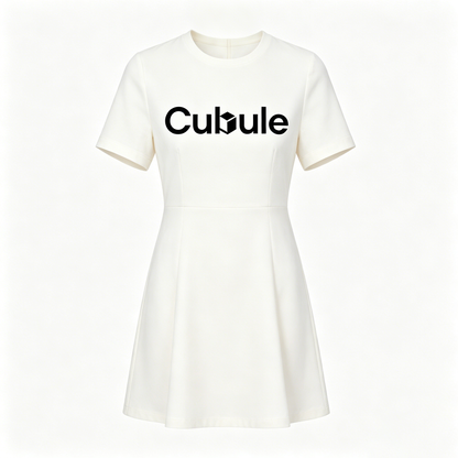 Cubule Women White Short Sleeve A-Line Mini Dress Soft Stretch Casual Skater Dress