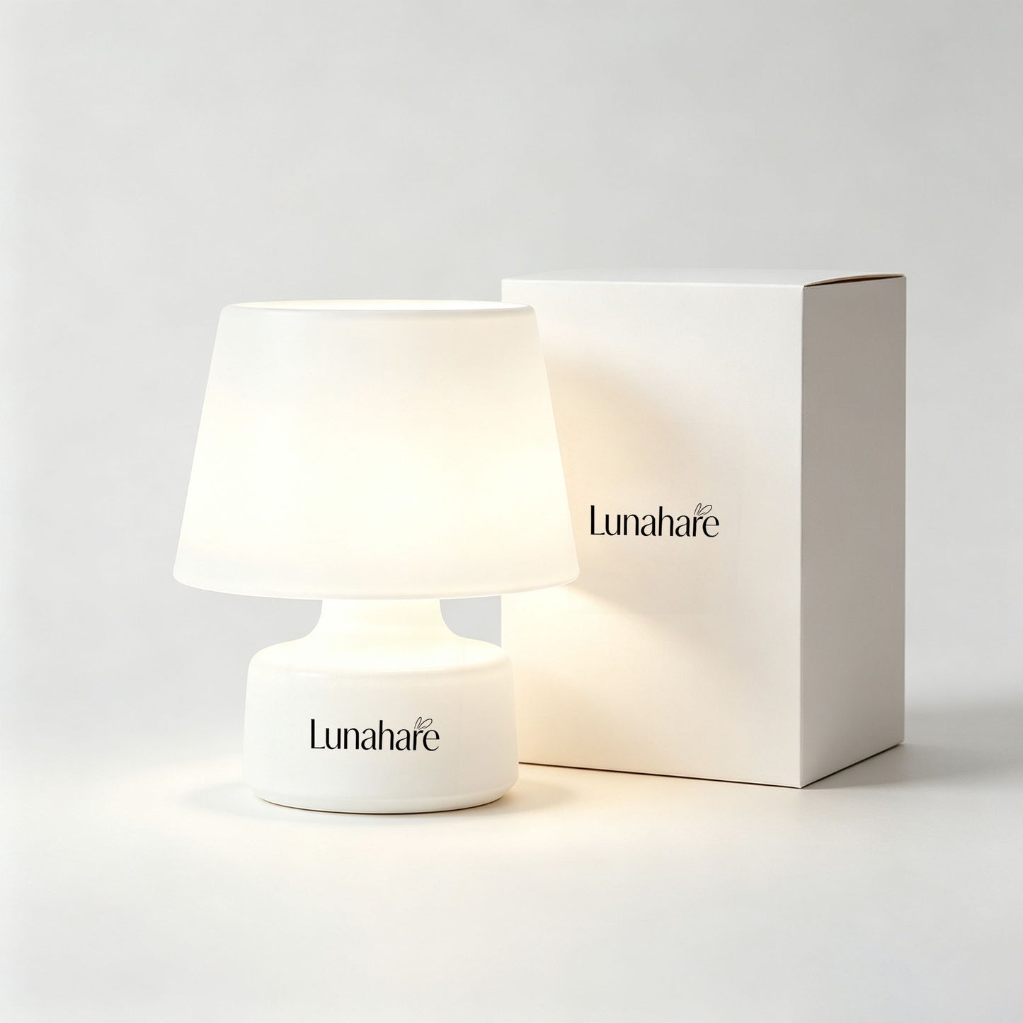 Lunahare Minimalist Small Table Lamp, Soft Glow Dimmable Bedside Night Light, Portable Warm White Mini Desk Lamp, Cozy Ambient Lamp for Bedroom Nursery Living Room Decor