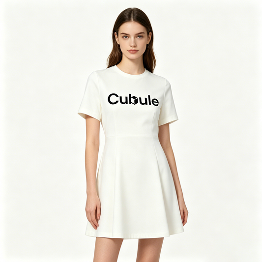 Cubule Women White Short Sleeve A-Line Mini Dress Soft Stretch Casual Skater Dress