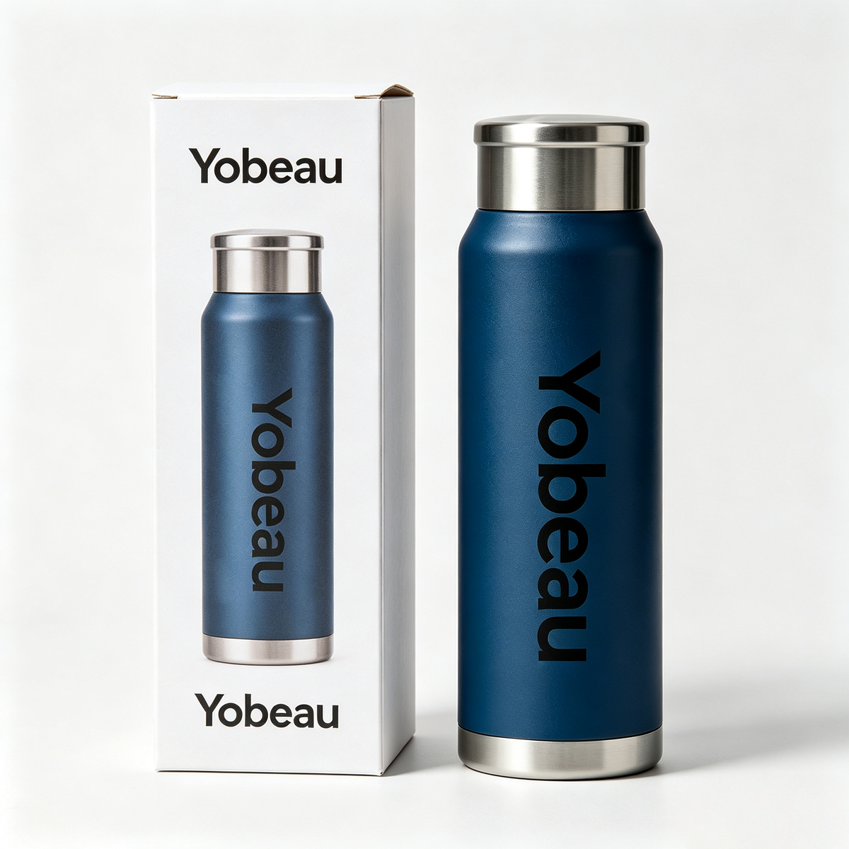 Yobeau Insulated Stainless Steel Water Bottle, Double Wall Vacuum Insulated Travel Mug, Leak Proof Reusable Thermos for Outdoor, Gym and Daily Use