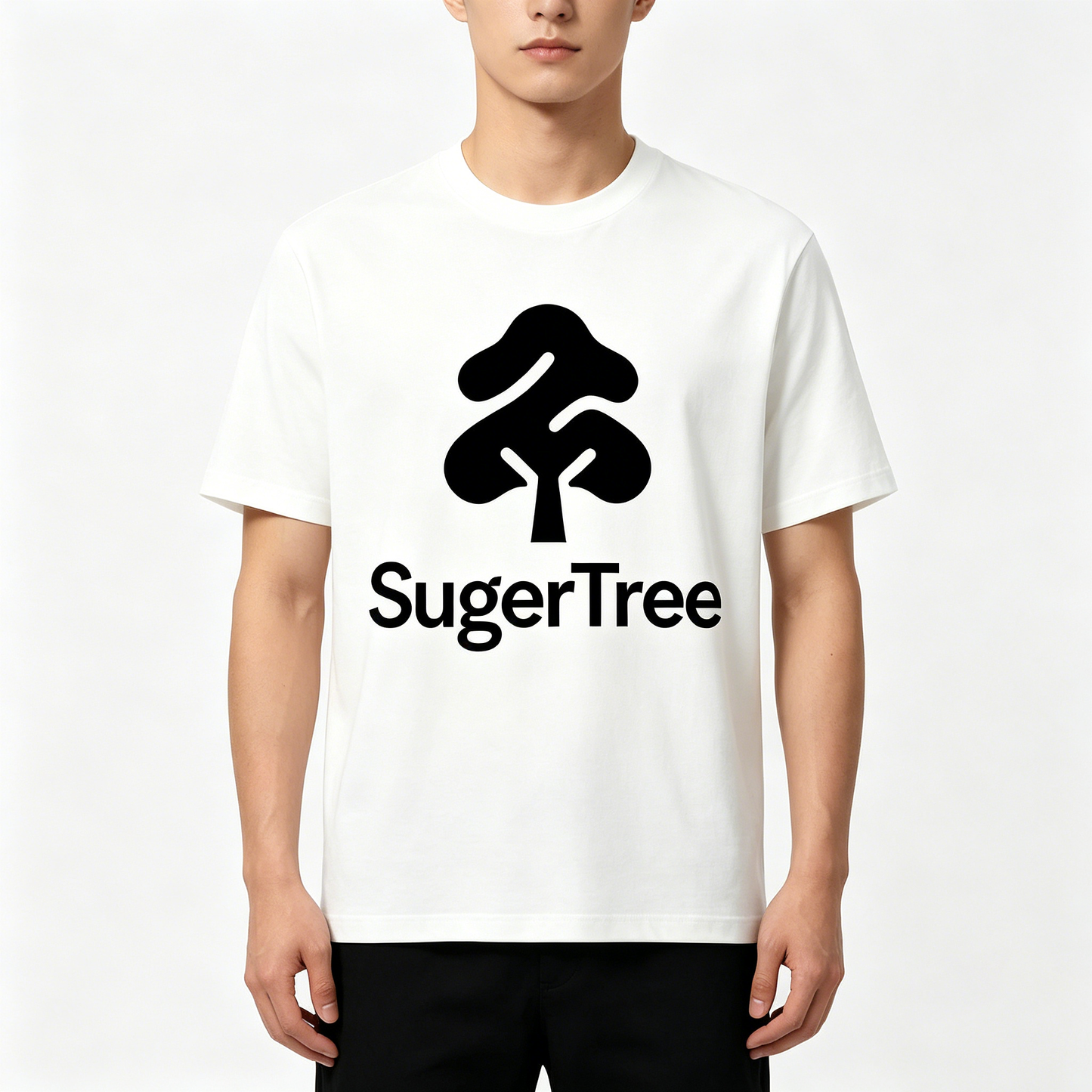 SugerTree Unisex Classic Crew Neck Cotton Graphic T-Shirt, Minimal Tree Logo Short Sleeve Tee, Soft Comfort Basic White Casual Top
