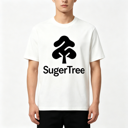 SugerTree Unisex Classic Crew Neck Cotton Graphic T-Shirt, Minimal Tree Logo Short Sleeve Tee, Soft Comfort Basic White Casual Top