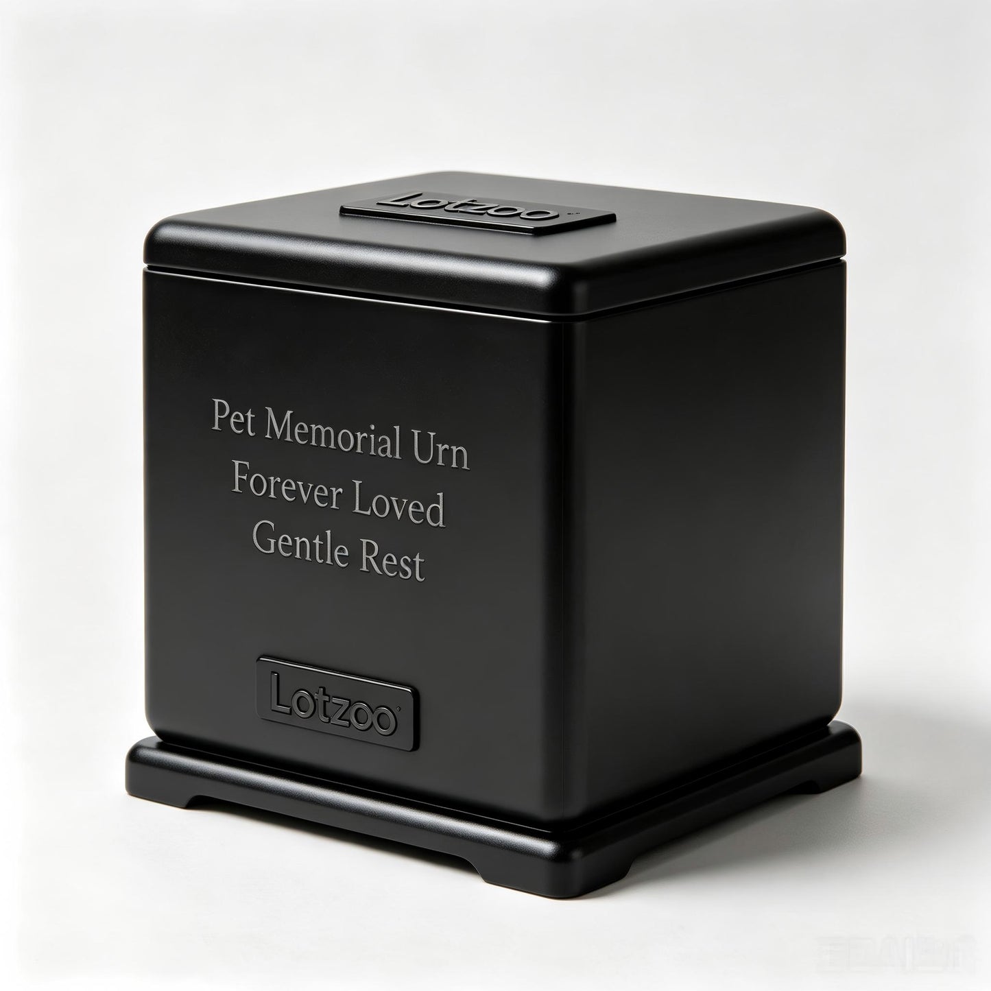 Lotzoo Pet Memorial Urn, Square Pet Ashes Keepsake Urn for Dogs Cats, Black Decorative Pet Cremation Urn with Base, Forever Loved Engraved Pet Funeral Urn for Small Medium Pets