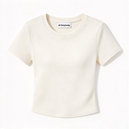 Conyoung Womens Crew Neck Short Sleeve T-Shirt, Slim Fit Cropped Basic Tee, Soft Stretchy Casual T-Shirts for Women Daily Wear