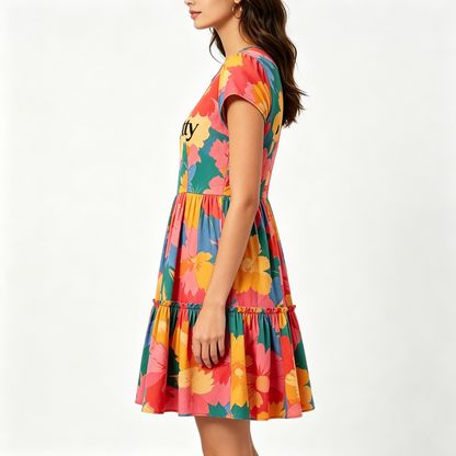 Gainpretty Women’s Floral Print Short Sleeve Dress, Casual Tiered A-Line Mini Dress, Summer Swing Dress for Beach, Party & Daily Wear