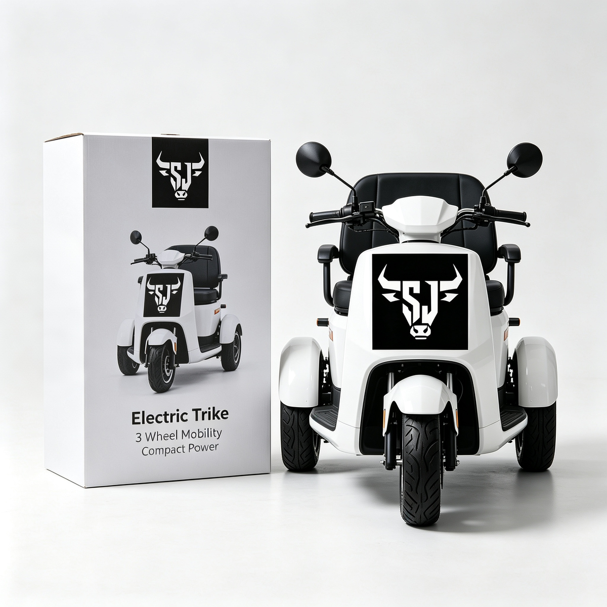 Bull Head Graphic Mark 3 Wheel Electric Mobility Scooter, Adult Electric Trike with Large Padded Seat, Long Battery Life Mobility Vehicle for Seniors & Handicapped, Indoor & Outdoor Daily Travel