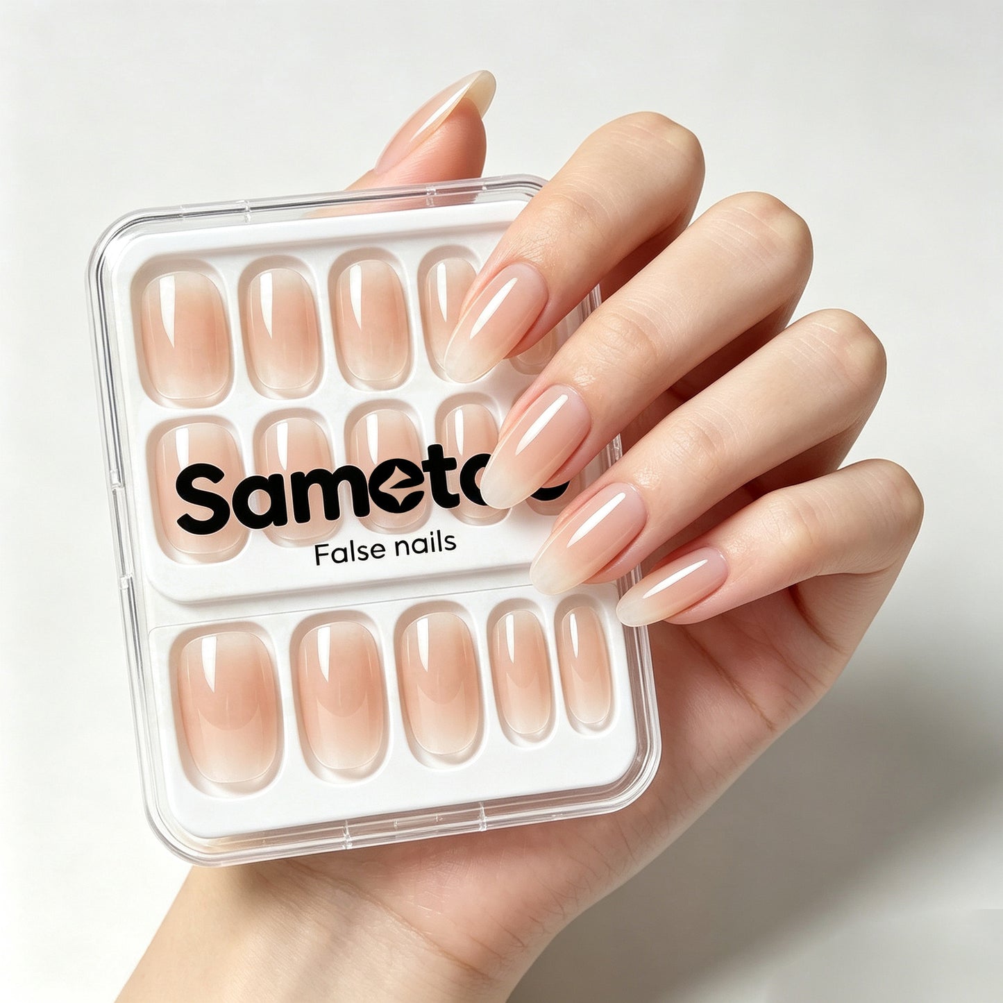 Sametoo Nude Gradient Press On False Nails, Glossy Oval Medium Fake Nail Kit With Jelly Glue, Salon-Quality Reusable Manicure Set, Quick At-Home Nail Art For Daily & Occasion Wear