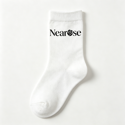 Nearose Minimalist White Crew Socks, Stretch Mid-Calf Cotton Socks for Women Streetwear Gym Daily Wear