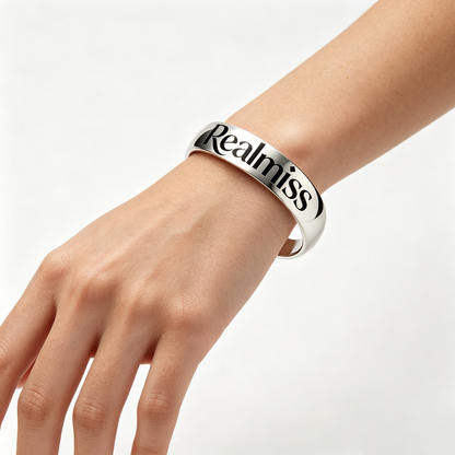 Realmiss Polished Silver Cuff Bangle Bracelet, Open Wide Stainless Steel Wrist Cuff, Minimalist Statement Jewelry for Women, Waterproof Hypoallergenic Daily Wear Accessory Gift