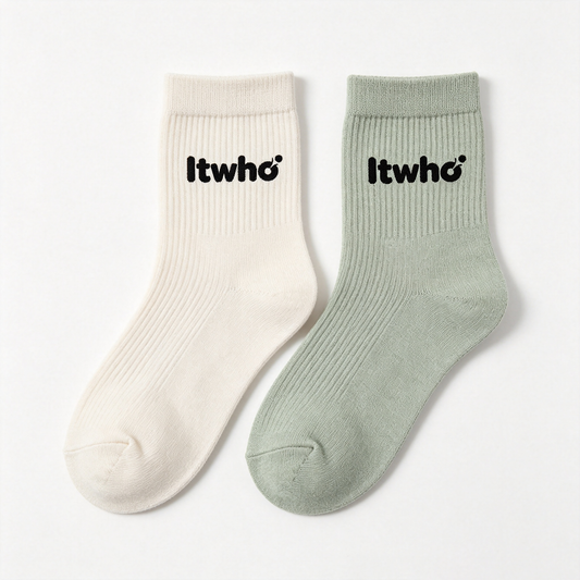 Itwho Ribbed Crew Socks for Men 3 Packs Neutral Two Tone Soft Cotton Casual Fashion Daily Wear Mid Calf Socks