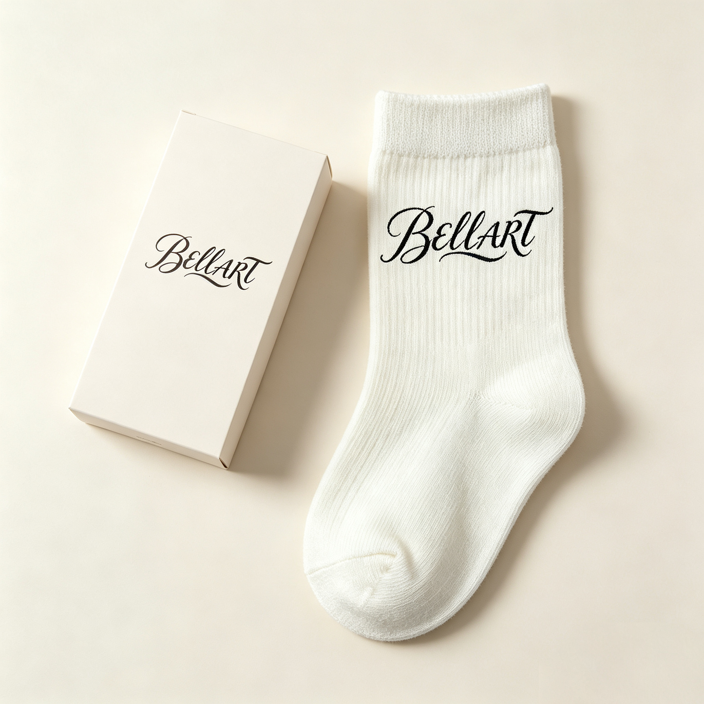BELLART Vintage Letter Ribbed Crew Socks for Women, Soft Breathable White Mid Calf Socks, Casual Fashion Daily Athletic Socks