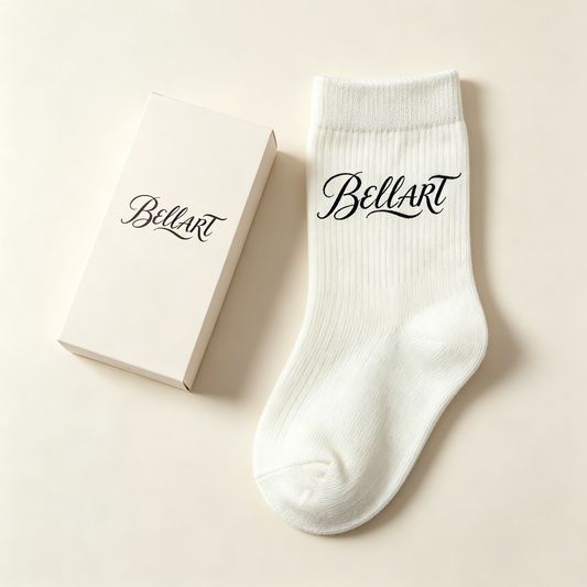 BELLART Vintage Letter Ribbed Crew Socks for Women, Soft Breathable White Mid Calf Socks, Casual Fashion Daily Athletic Socks