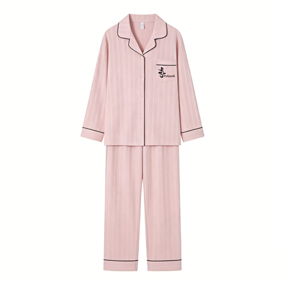 【Perkyouth Striped Button-Down Pajama Set】—— Elegant & Cozy Sleepwear for Relaxed Nights