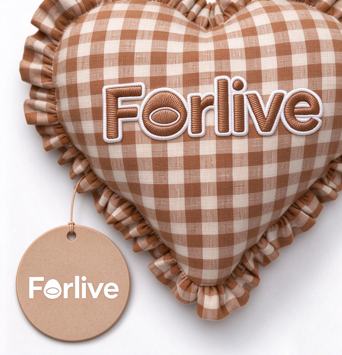 Forlive Heart Shape Throw Pillow, Brown Gingham Ruffled Decorative Cushion for Sofa Bed Farmhouse Home Decoration