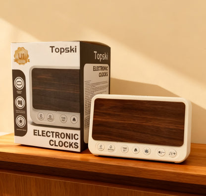 Topski Wooden Texture Electronic clocks, Adjustable LED Brightness Snooze Alarm Clock with USB Charging Port, Dual Power Supply Bedroom Bedside Electronic Clock for Students, Office Workers, Home Decor