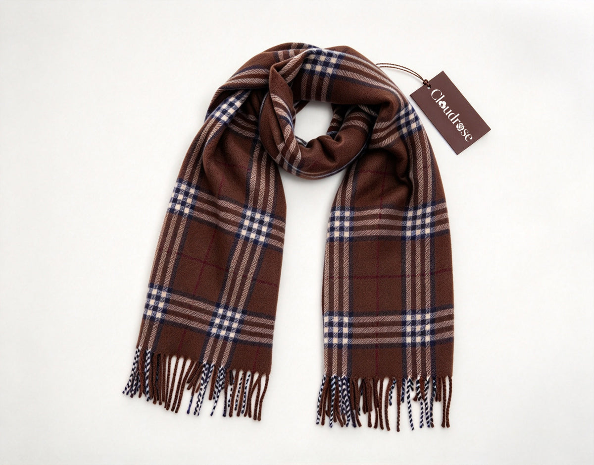 Cloudrose Plaid Tassel Scarf, Soft Warm Lightweight Wrap Scarf for Men Women, Classic Checked Scarves for Fall Winter Daily Wear Gift Box Included