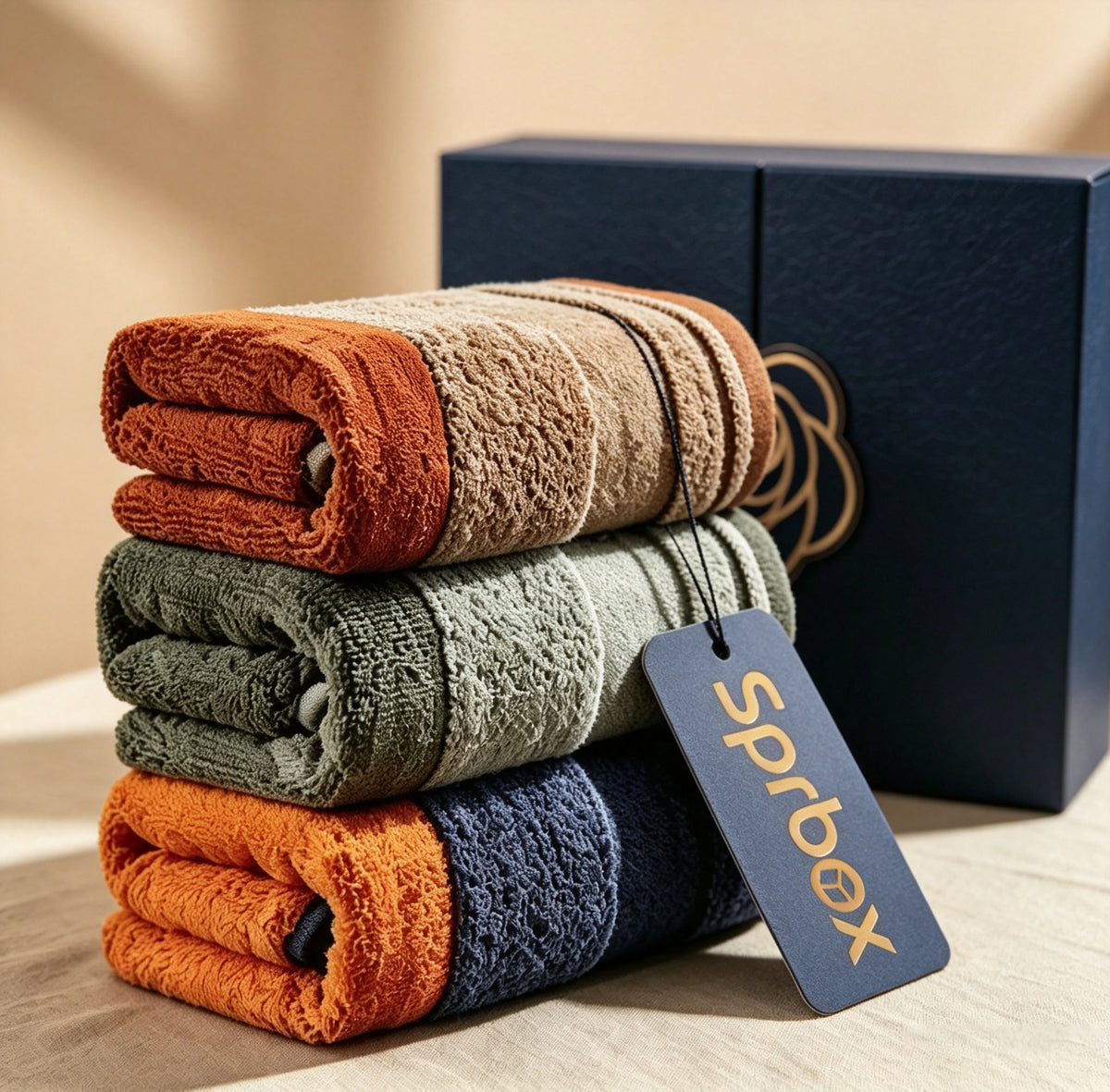 Sprbox Luxury Cotton Bath Towels Set, 3‑Pack Ultra Soft Highly Absorbent Decorative Hand Towels, Premium Towels for Bathroom, Hotel, Spa, Home Gift Box Set