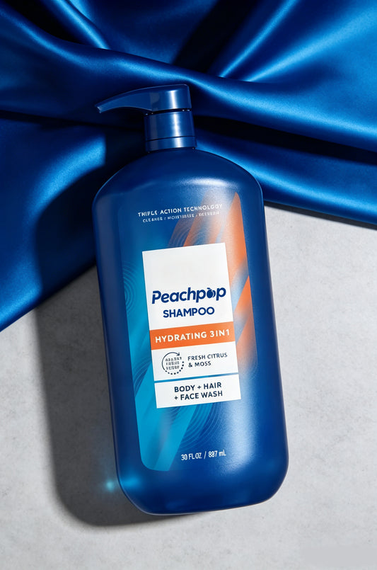 Peachpop Hydrating Shampoo, Hair Body Face Wash for Men, Fresh Citrus & Moss Scent, Large 30 Fl Oz Multi Use Cleanser for Daily Shower